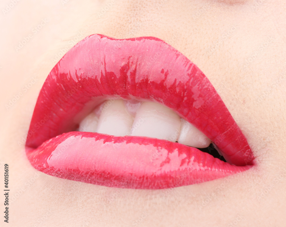 beautiful make up of glamour red gloss lips