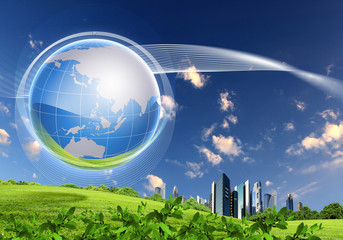 Wall Mural - green nature landscape with planet earth