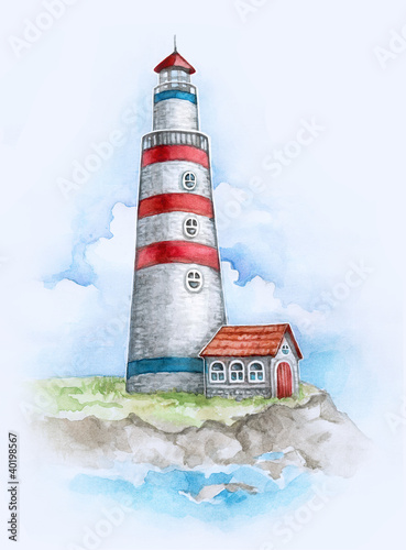 Naklejka samoprzylepna Akwarela ilustracja latarni morskiej