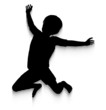 Jumping child silhouette and halftone pattern motion trail