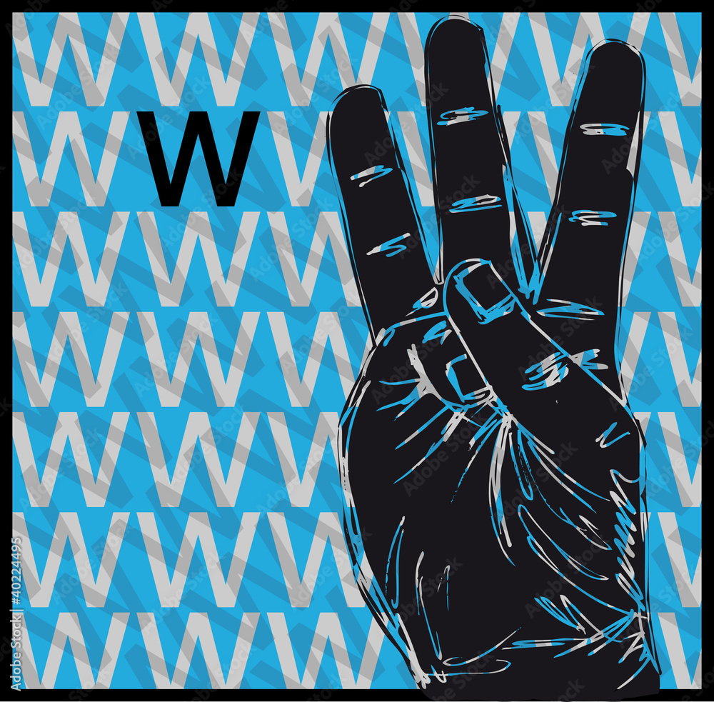Sketch of Sign Language Hand Gestures, Letter w Stock Vector | Adobe Stock