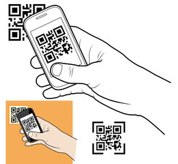 hand with smart phone taking qr code