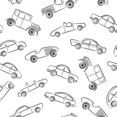 Vintage cars doodles pattern