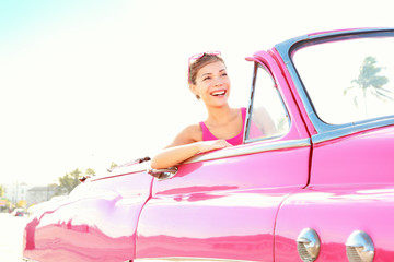 Vintage retro car woman