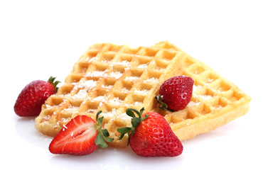 Wall Mural - belgium waffles with strawberries isolated on white