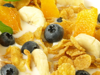 Wall Mural - Cornflakes with fruits and milk