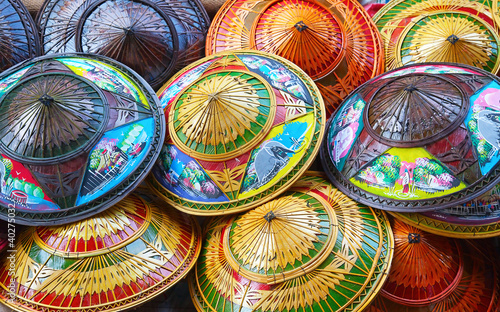 Naklejka dekoracyjna colorful rice straw hats