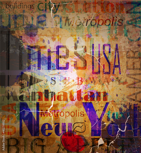 Naklejka na meble New York. Word Grunge collage on background.