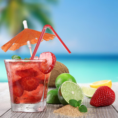 Aufkleber - Fresh fruit cocktail on a beach