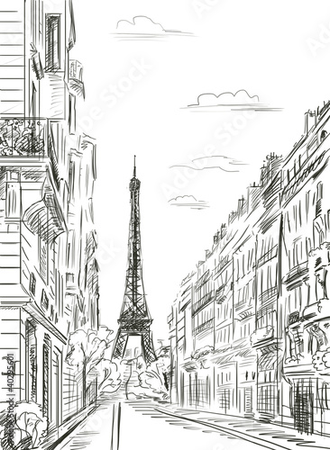 Fototapeta dla dzieci Paris street - illustration