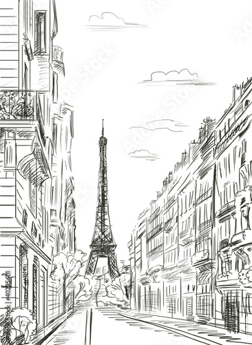 Naklejka na drzwi Paris street - illustration