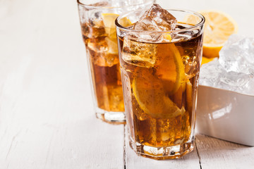 Lemon Ice Tea on white wooden table