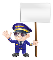 Poster - Cute pilot with sign character illustration