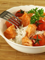 Wall Mural - Dietary salmon dish, closeup