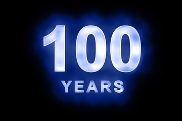 100 years text with blue glow