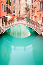 Venice, Bridge On Water Canall. Long Exposure Photography.