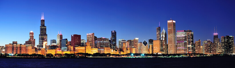 Fototapete - Chicago night panorama