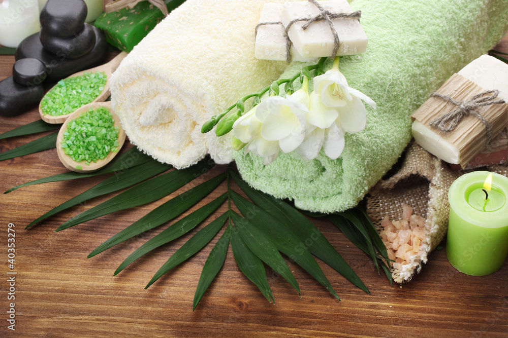 Spa setting on wooden background