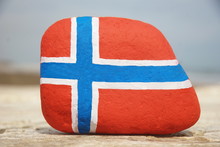 Norway  Flag Colours Painted Over A Stone