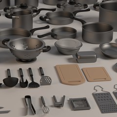  3d render of kitchen dishes