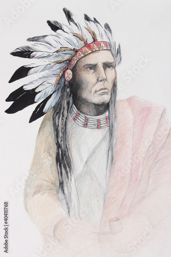Obraz na płótnie canvas Kolor rysunek z indian amerykańskich z piór