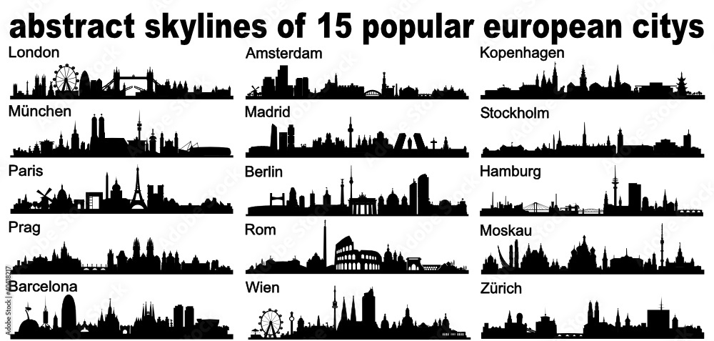 Europe European Skyline Silhouette - obrazy, fototapety, plakaty 