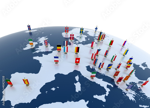 Naklejka - mata magnetyczna na lodówkę european countries - continent marked with flags