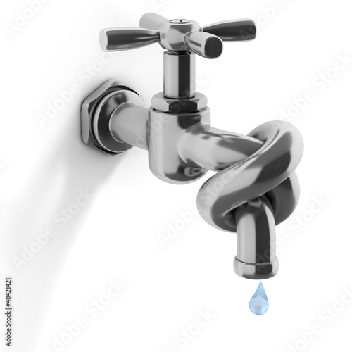 Fényképezés  water crisis 3d concept - tap tied in a knot