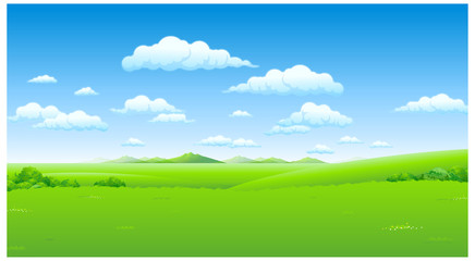 green landscape with blue sky