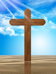 wooden cross in the desert