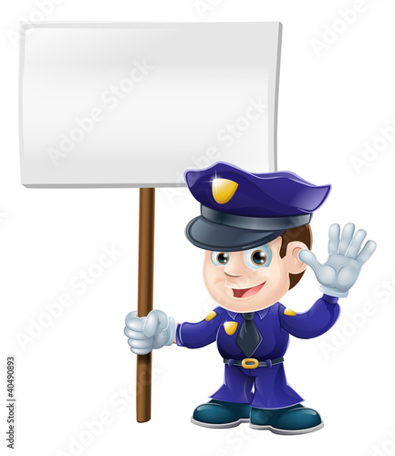 Cute police man with sign i...