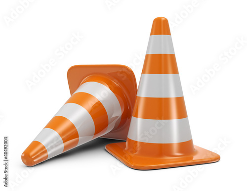 Fotografie, Obraz Traffic cones. Road sign. Icon isolated on white background