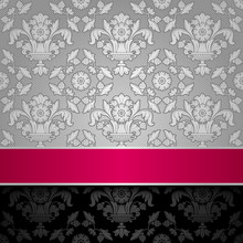 Seamless Decorative Background Silver With A Pink Ribbon