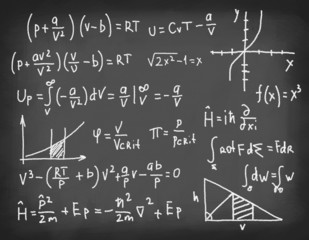 Equations on blackboard.