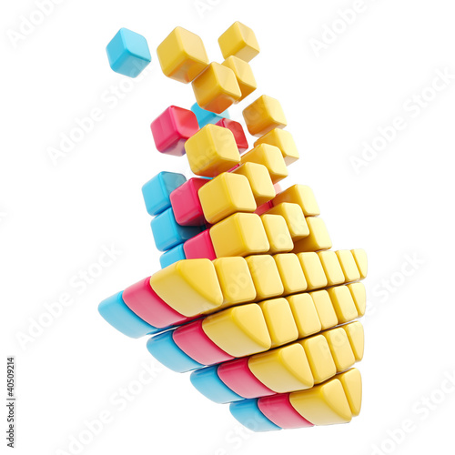 Arrow symbol made of glossy cubes