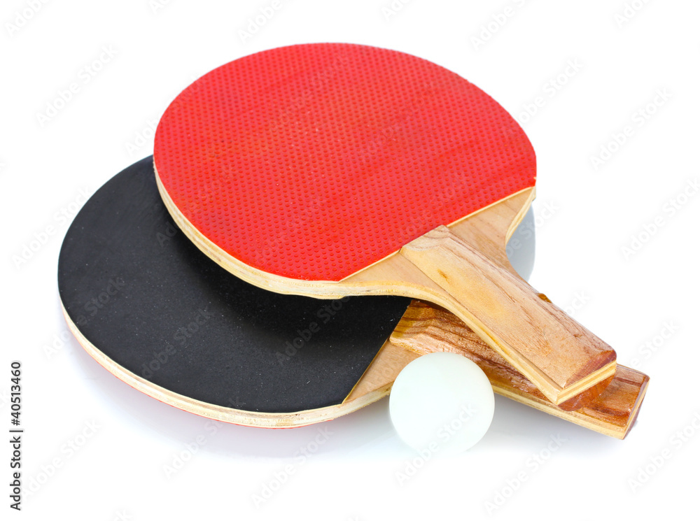 ping-pong rackets and ball, isolated on white