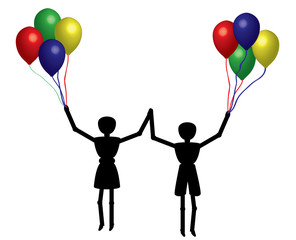 boy and girl playing with balloons