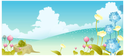 Wall Mural - Landscape with flowers and sky