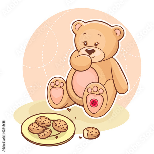 Obraz w ramie Teddy Beareating cookies
