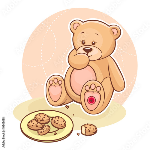 Naklejka - mata magnetyczna na lodówkę Teddy Beareating cookies