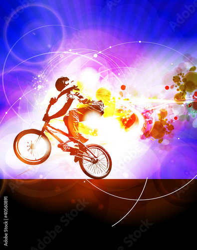 Obraz na płótnie canvas czteroczęściowy "tetraptyk" Ilustracja rowerzysty BMX