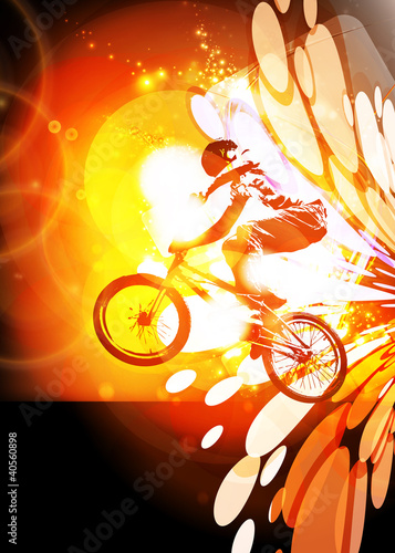 Obraz na płótnie canvas trzyczęściowy "tryptyk" Ilustracja rowerzysty BMX