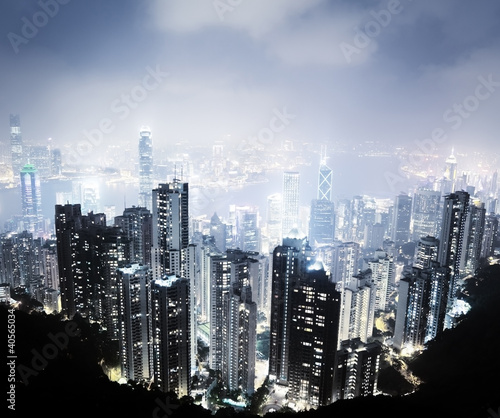 Tapeta ścienna Hongkong wyspa od szczytu Wiktorii w nocy