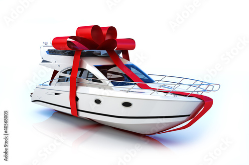 Foto-Doppelrollo - The big gift, Boat with red bow (von Digital Storm)