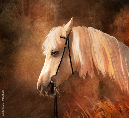 Naklejka - mata magnetyczna na lodówkę Horse portrait. Simulation of old oil painting style