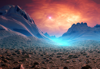 Wall Mural - Alien Planet with Mountains