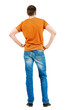 © ghoststone - Back view of young men in  orange t-shirt.