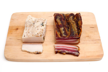 Poster - smoked and salted lard on wooden board