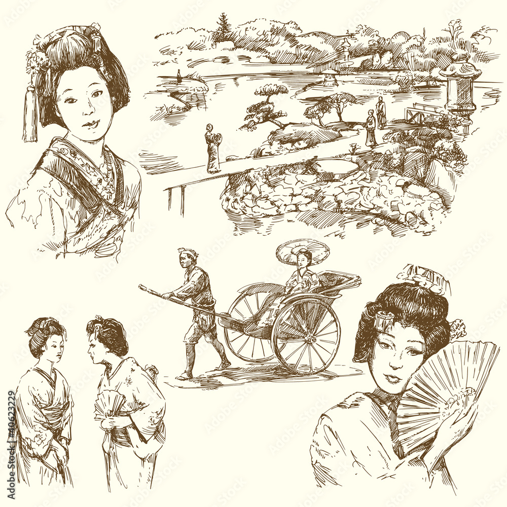 japan - hand drawn set Stock Vector | Adobe Stock