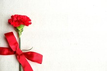 Red Carnation With Ribbon.Mothers Day Image